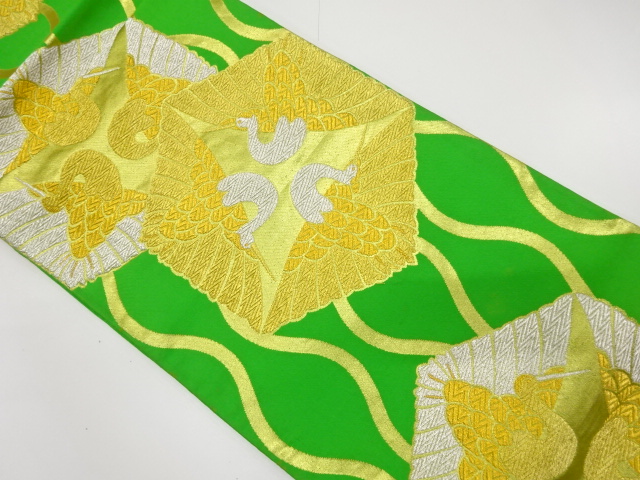 JAPANESE KIMONO / ANTIQUE FUKURO OBI / SILK / WOVEN CRANE & KIKKO